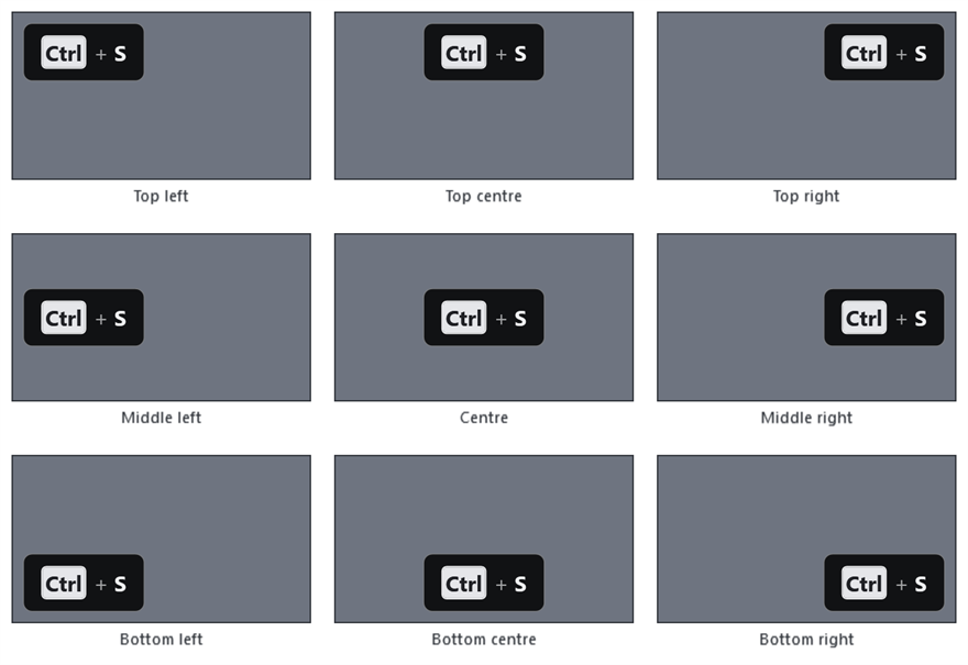 Nine small screens in a grid, each showing where the panel sits for one anchor