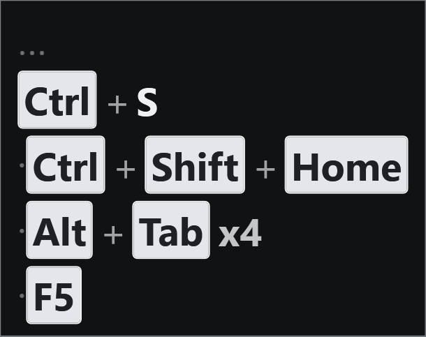 Four keystrokes stacked one per line, newest at the bottom, with an ellipsis above the oldest