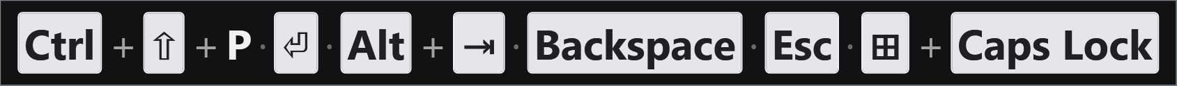 The same six presses with four keys as glyphs and the rest as words